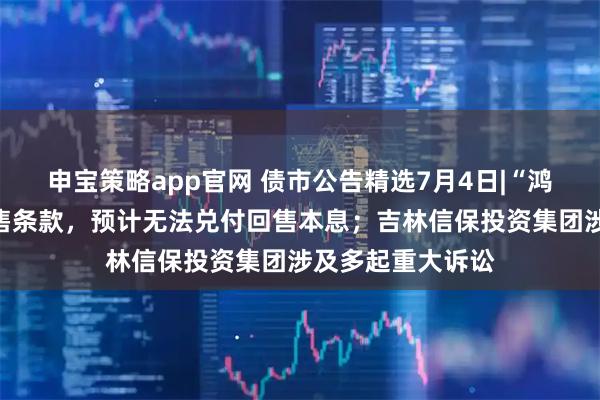 申宝策略app官网 债市公告精选7月4日|“鸿达退债”触发回售条款，预计无法兑付回售本息；吉林信保投资集团涉及多起重大诉讼